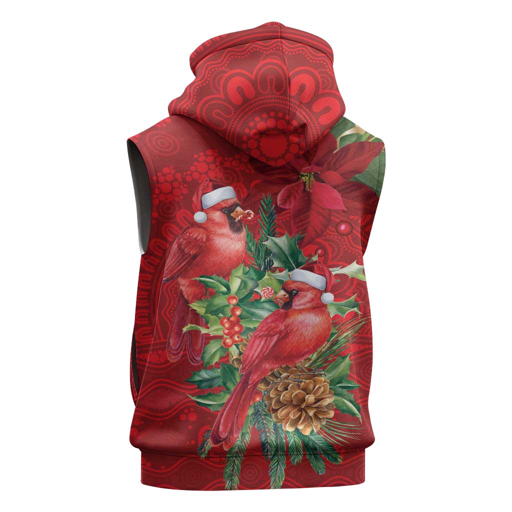 Aussie Red Cardinal Sleeveless Zip Hoodie Aboriginal Inspired Christmas LT9