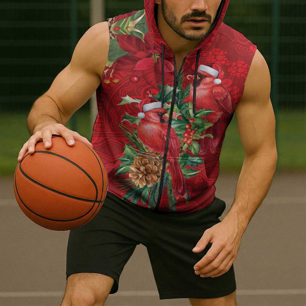 Aussie Red Cardinal Sleeveless Zip Hoodie Aboriginal Inspired Christmas LT9