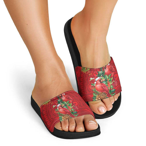 Aussie Red Cardinal Slide Sandals Aboriginal Inspired Christmas - Aussie Hoodie