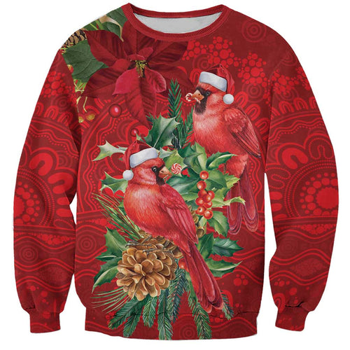 Aussie Red Cardinal Sweatshirt Aboriginal Inspired Christmas - Aussie Hoodie