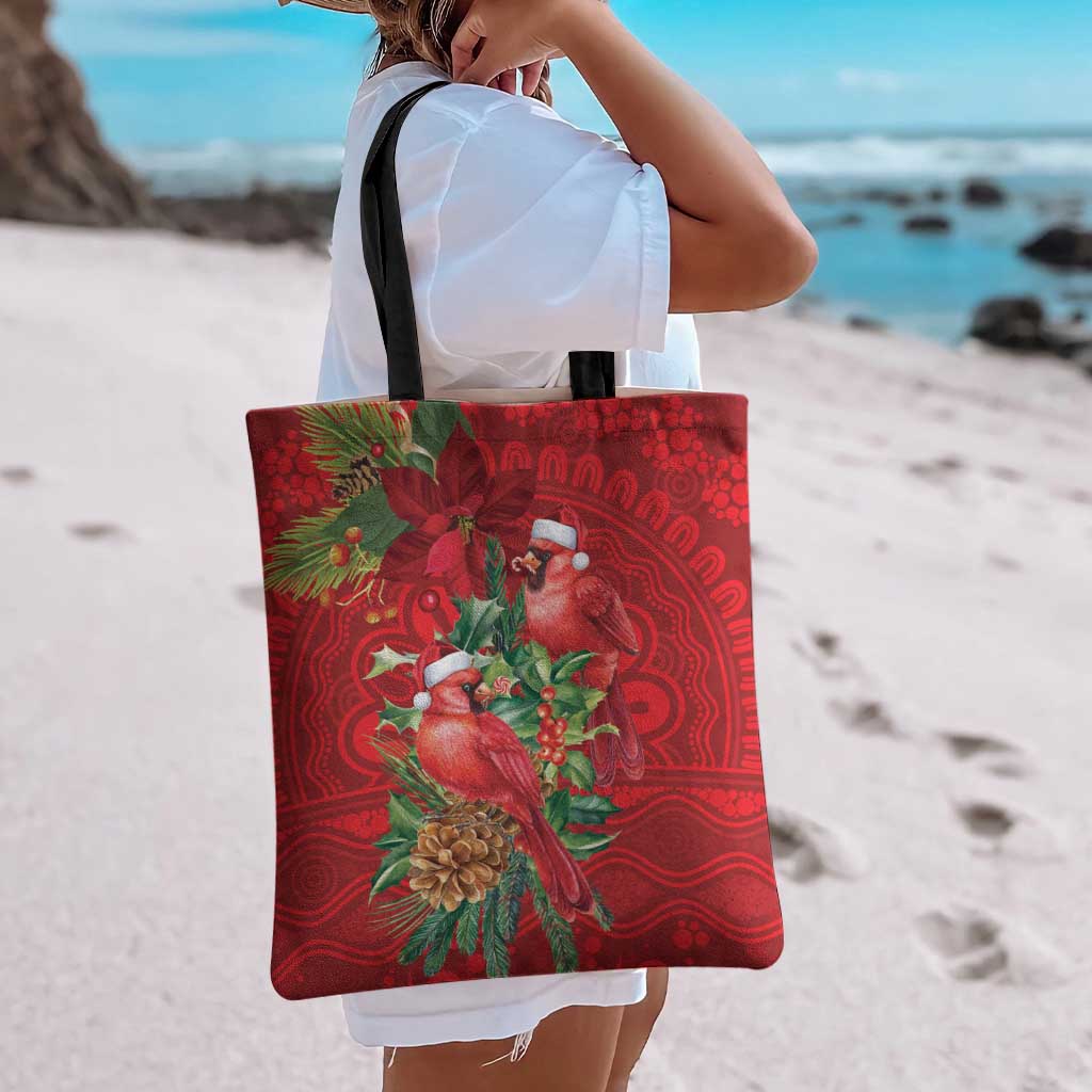 Aussie Red Cardinal Tote Bag Aboriginal Inspired Christmas - Aussie Hoodie