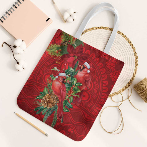Aussie Red Cardinal Tote Bag Aboriginal Inspired Christmas - Aussie Hoodie
