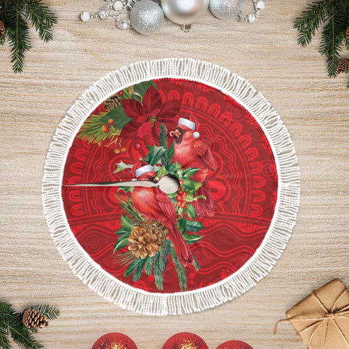 Aussie Red Cardinal Tree Skirt Aboriginal Inspired Christmas - Aussie Hoodie