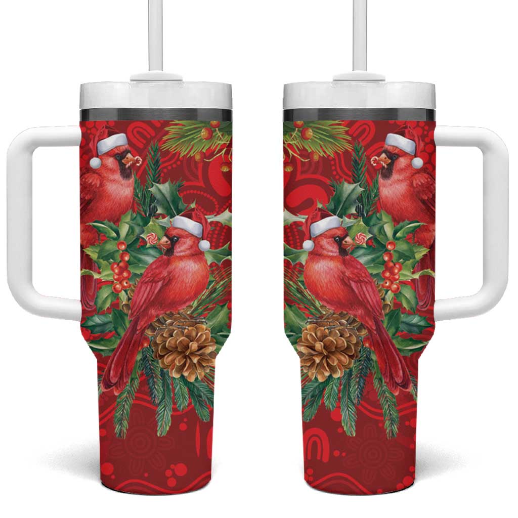 Aussie Red Cardinal Tumbler With Handle Aboriginal Inspired Christmas - Aussie Hoodie