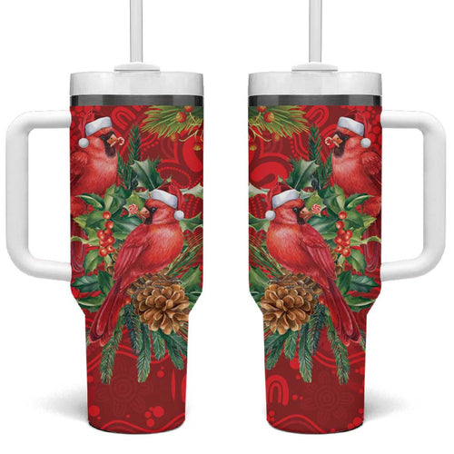 Aussie Red Cardinal Tumbler With Handle Aboriginal Inspired Christmas - Aussie Hoodie