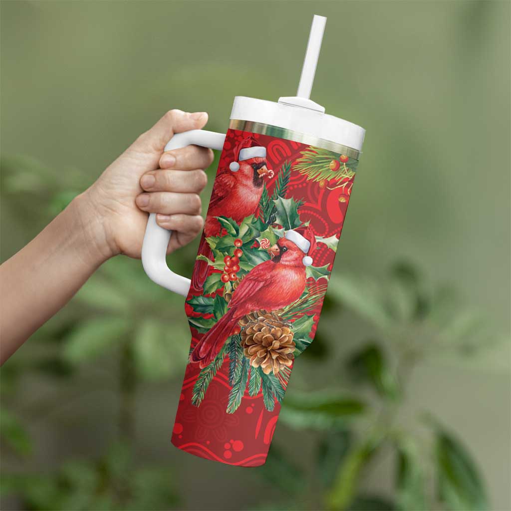 Aussie Red Cardinal Tumbler With Handle Aboriginal Inspired Christmas - Aussie Hoodie