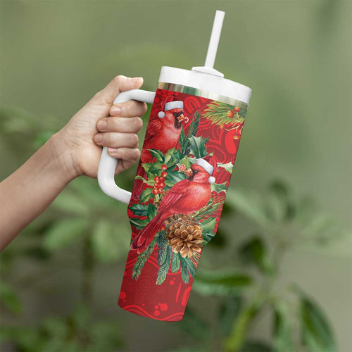Aussie Red Cardinal Tumbler With Handle Aboriginal Inspired Christmas - Aussie Hoodie