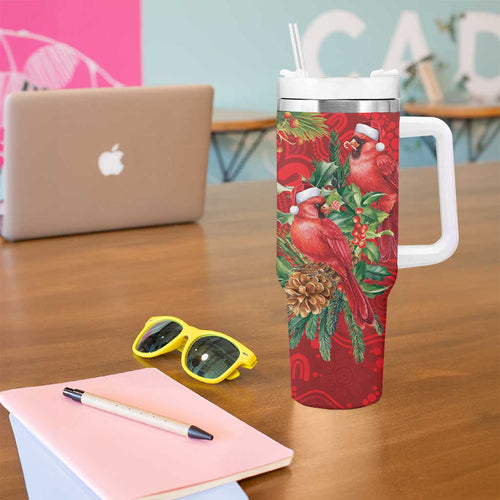 Aussie Red Cardinal Tumbler With Handle Aboriginal Inspired Christmas - Aussie Hoodie