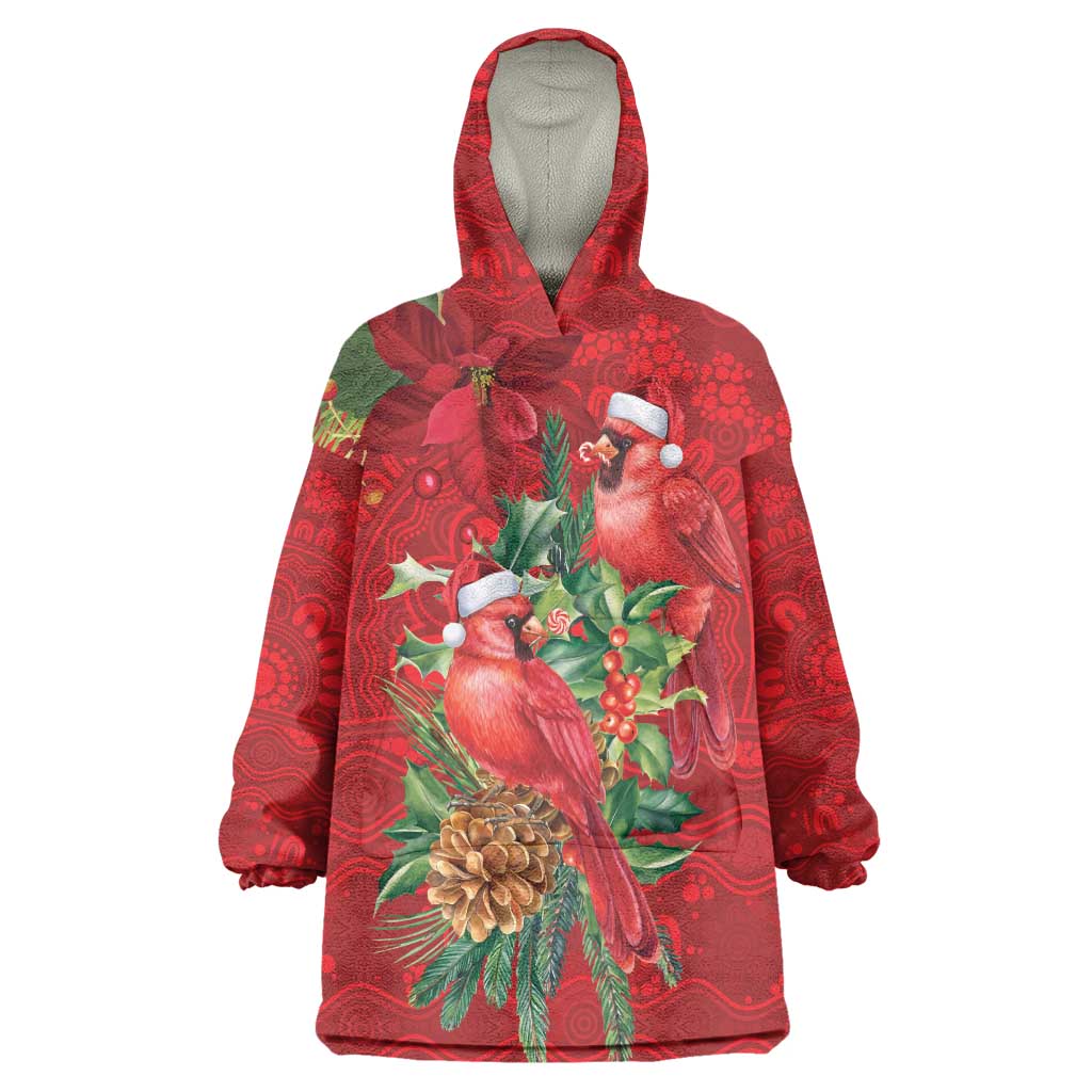 Aussie Red Cardinal Wearable Blanket Hoodie Aboriginal Inspired Christmas - Aussie Hoodie