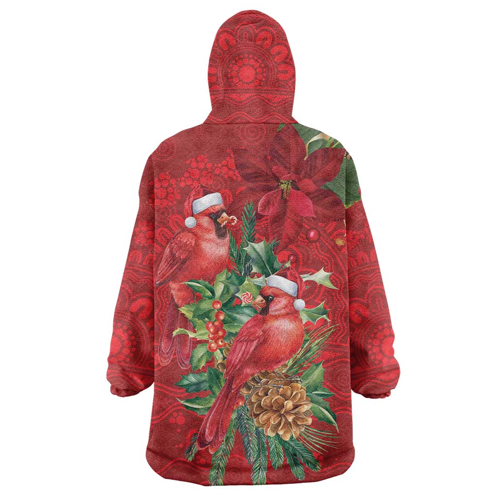 Aussie Red Cardinal Wearable Blanket Hoodie Aboriginal Inspired Christmas - Aussie Hoodie