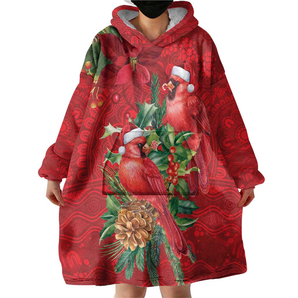 Aussie Red Cardinal Wearable Blanket Hoodie Aboriginal Inspired Christmas - Aussie Hoodie