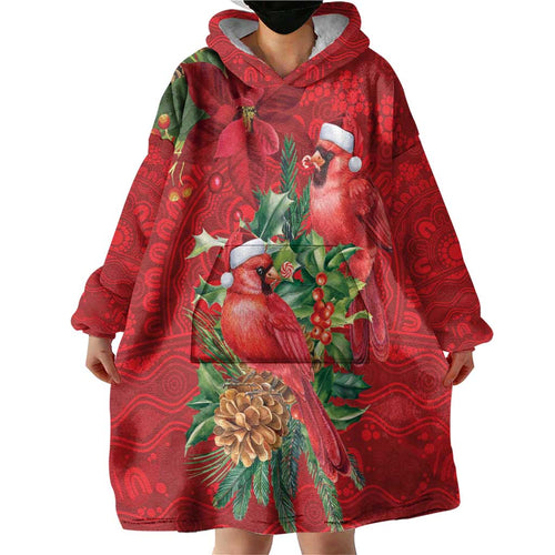Aussie Red Cardinal Wearable Blanket Hoodie Aboriginal Inspired Christmas - Aussie Hoodie