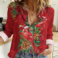 Aussie Red Cardinal Women Casual Shirt Aboriginal Inspired Christmas - Aussie Hoodie