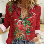 Aussie Red Cardinal Women Casual Shirt Aboriginal Inspired Christmas - Aussie Hoodie