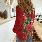 Aussie Red Cardinal Women Casual Shirt Aboriginal Inspired Christmas - Aussie Hoodie