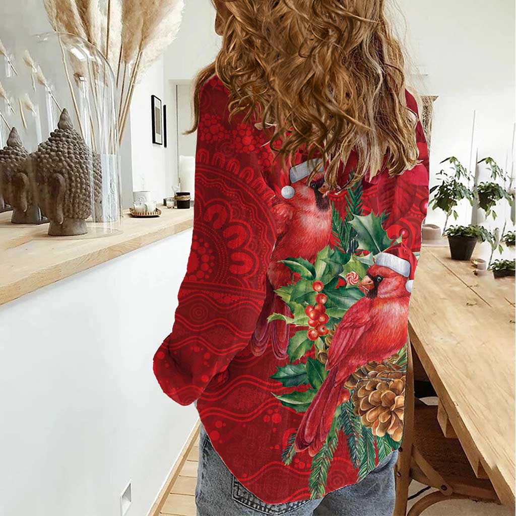 Aussie Red Cardinal Women Casual Shirt Aboriginal Inspired Christmas - Aussie Hoodie