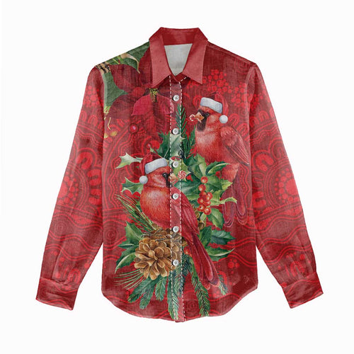 Aussie Red Cardinal Women Casual Shirt Aboriginal Inspired Christmas - Aussie Hoodie