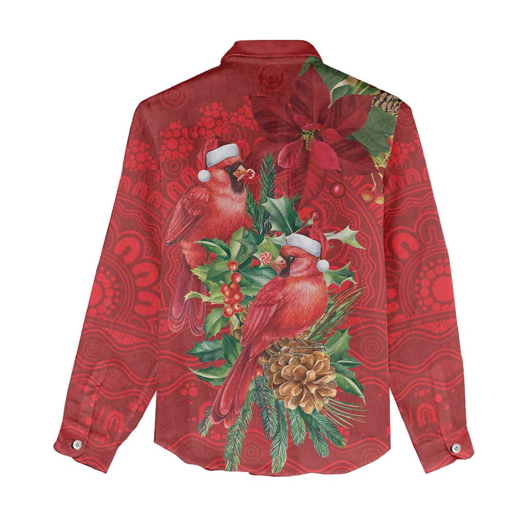Aussie Red Cardinal Women Casual Shirt Aboriginal Inspired Christmas - Aussie Hoodie