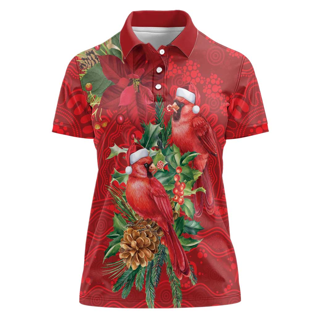 Aussie Red Cardinal Women Polo Shirt Aboriginal Inspired Christmas - Aussie Hoodie