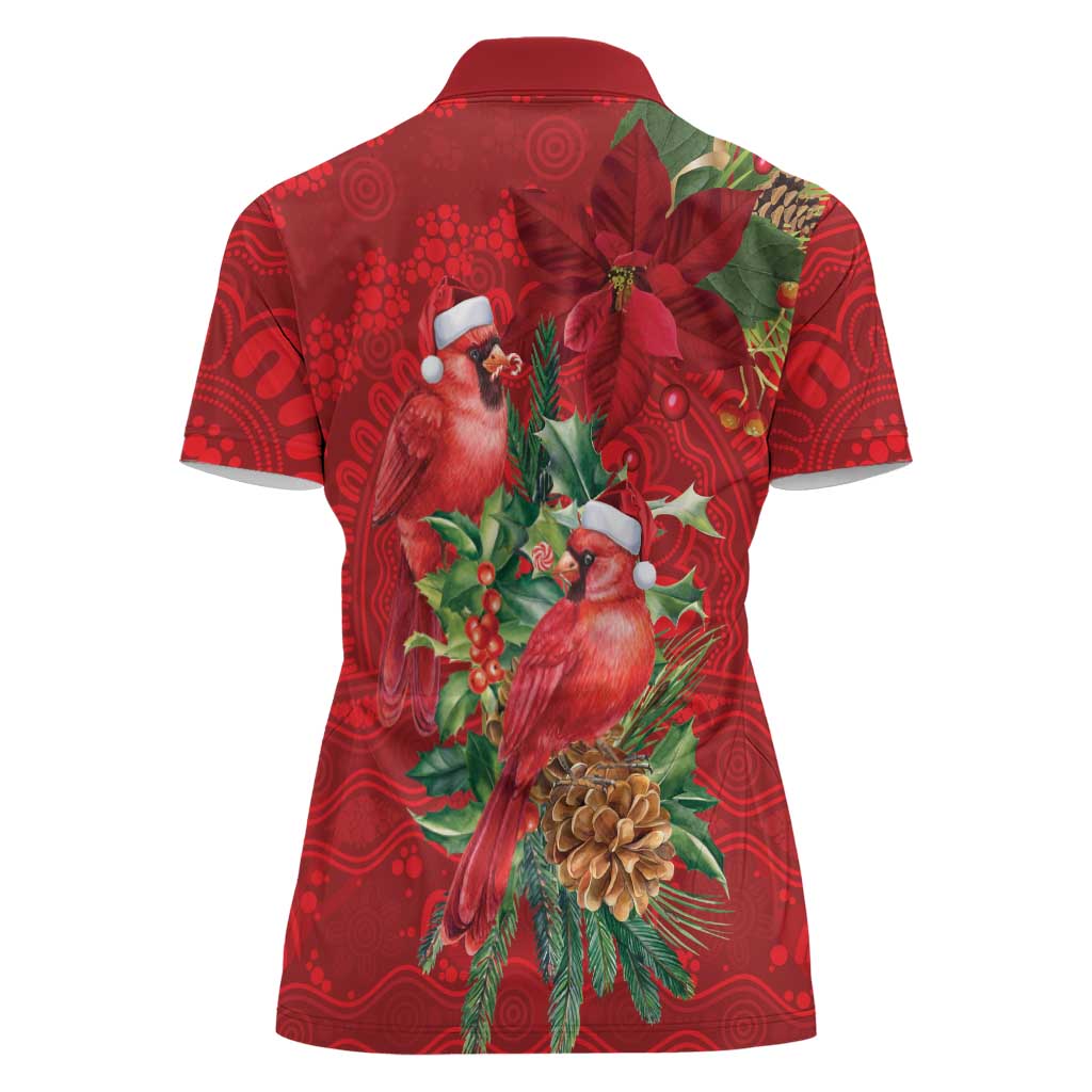 Aussie Red Cardinal Women Polo Shirt Aboriginal Inspired Christmas - Aussie Hoodie