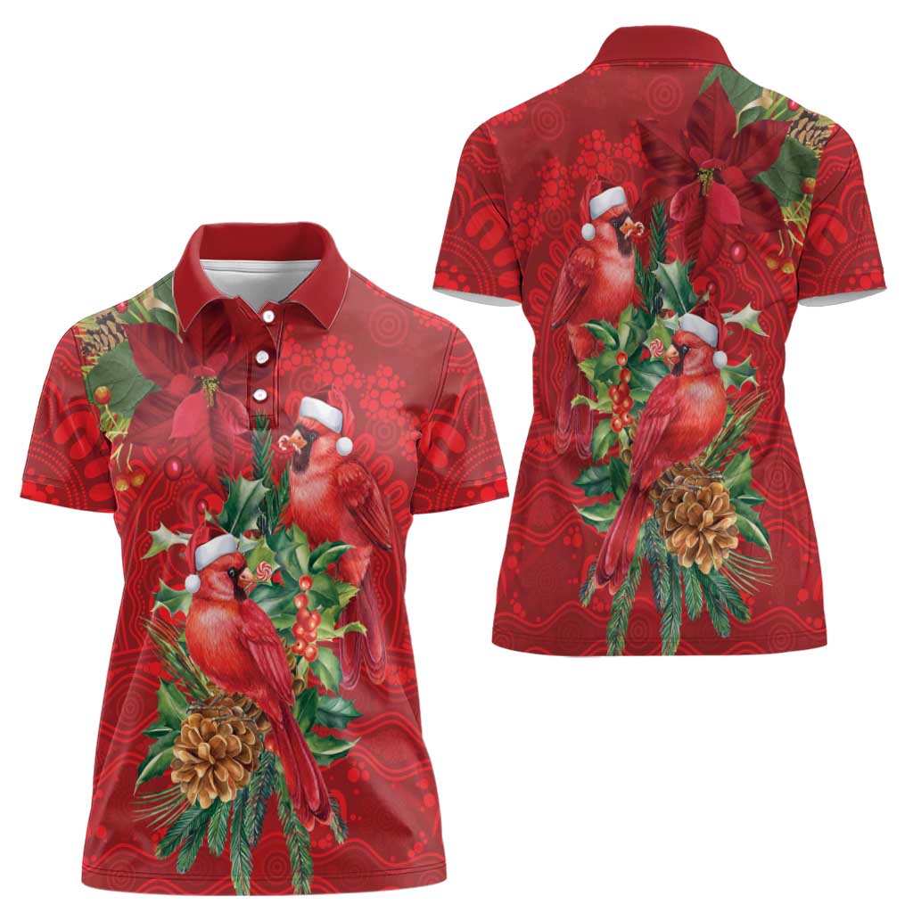 Aussie Red Cardinal Women Polo Shirt Aboriginal Inspired Christmas - Aussie Hoodie