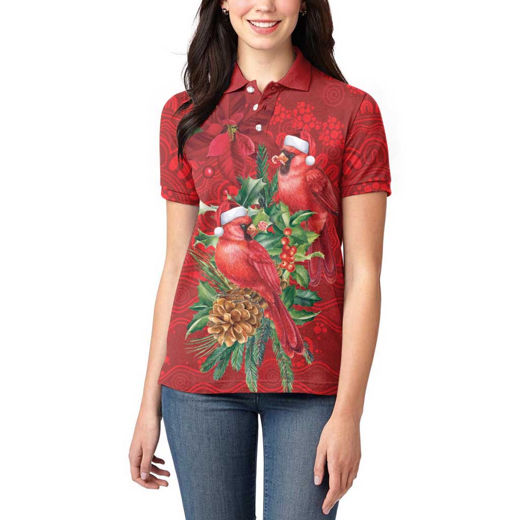 Aussie Red Cardinal Women Polo Shirt Aboriginal Inspired Christmas - Aussie Hoodie