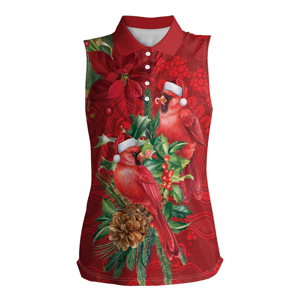 Aussie Red Cardinal Women Sleeveless Polo Shirt Aboriginal Inspired Christmas - Aussie Hoodie