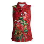 Aussie Red Cardinal Women Sleeveless Polo Shirt Aboriginal Inspired Christmas - Aussie Hoodie
