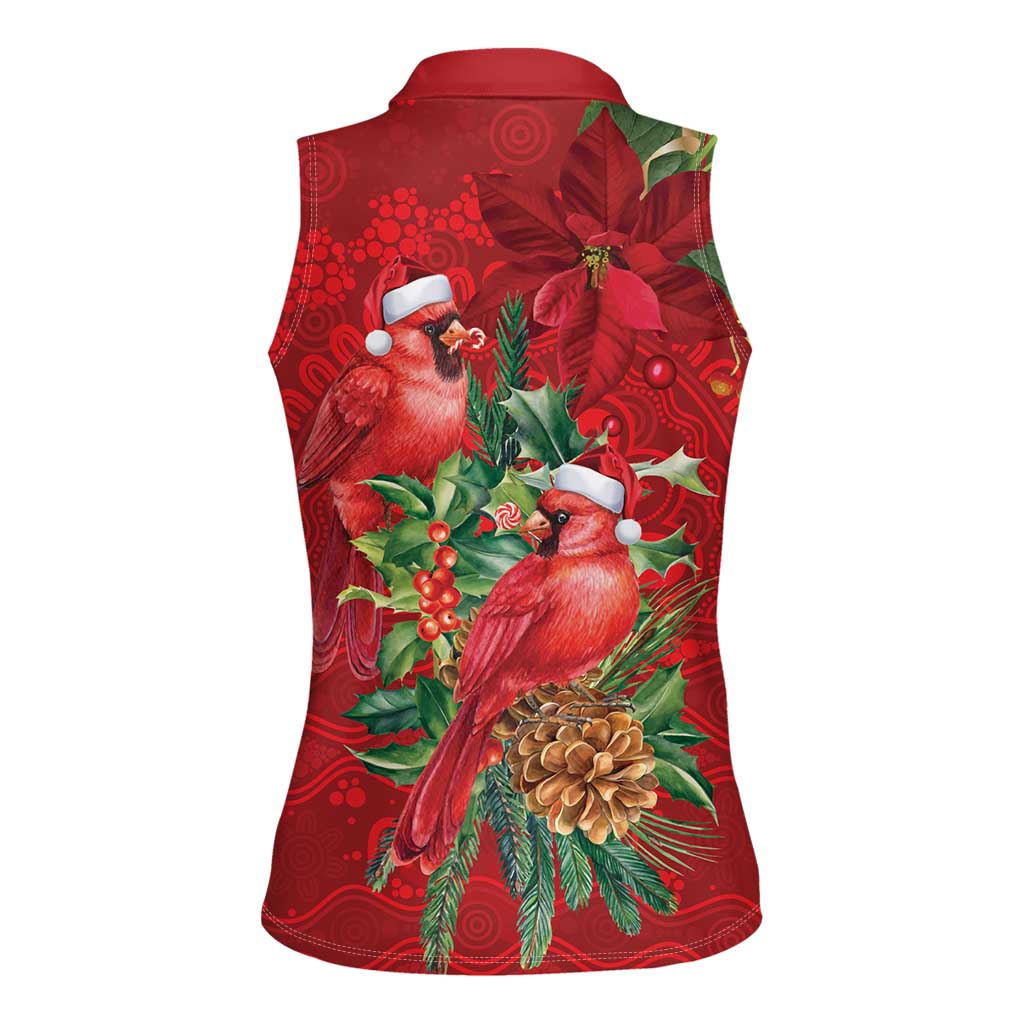 Aussie Red Cardinal Women Sleeveless Polo Shirt Aboriginal Inspired Christmas - Aussie Hoodie