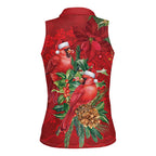Aussie Red Cardinal Women Sleeveless Polo Shirt Aboriginal Inspired Christmas - Aussie Hoodie