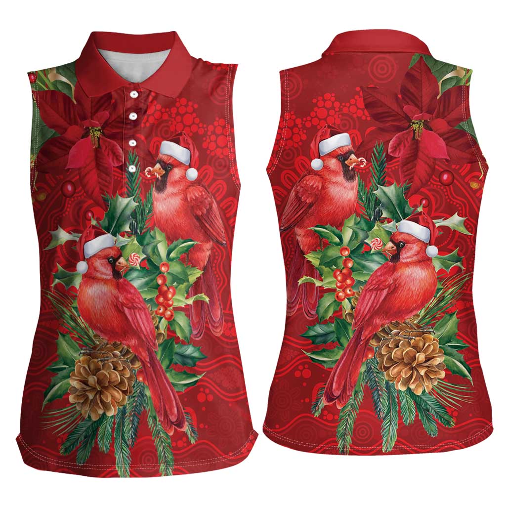 Aussie Red Cardinal Women Sleeveless Polo Shirt Aboriginal Inspired Christmas - Aussie Hoodie