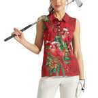 Aussie Red Cardinal Women Sleeveless Polo Shirt Aboriginal Inspired Christmas - Aussie Hoodie