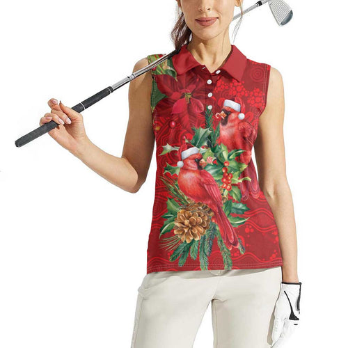 Aussie Red Cardinal Women Sleeveless Polo Shirt Aboriginal Inspired Christmas - Aussie Hoodie