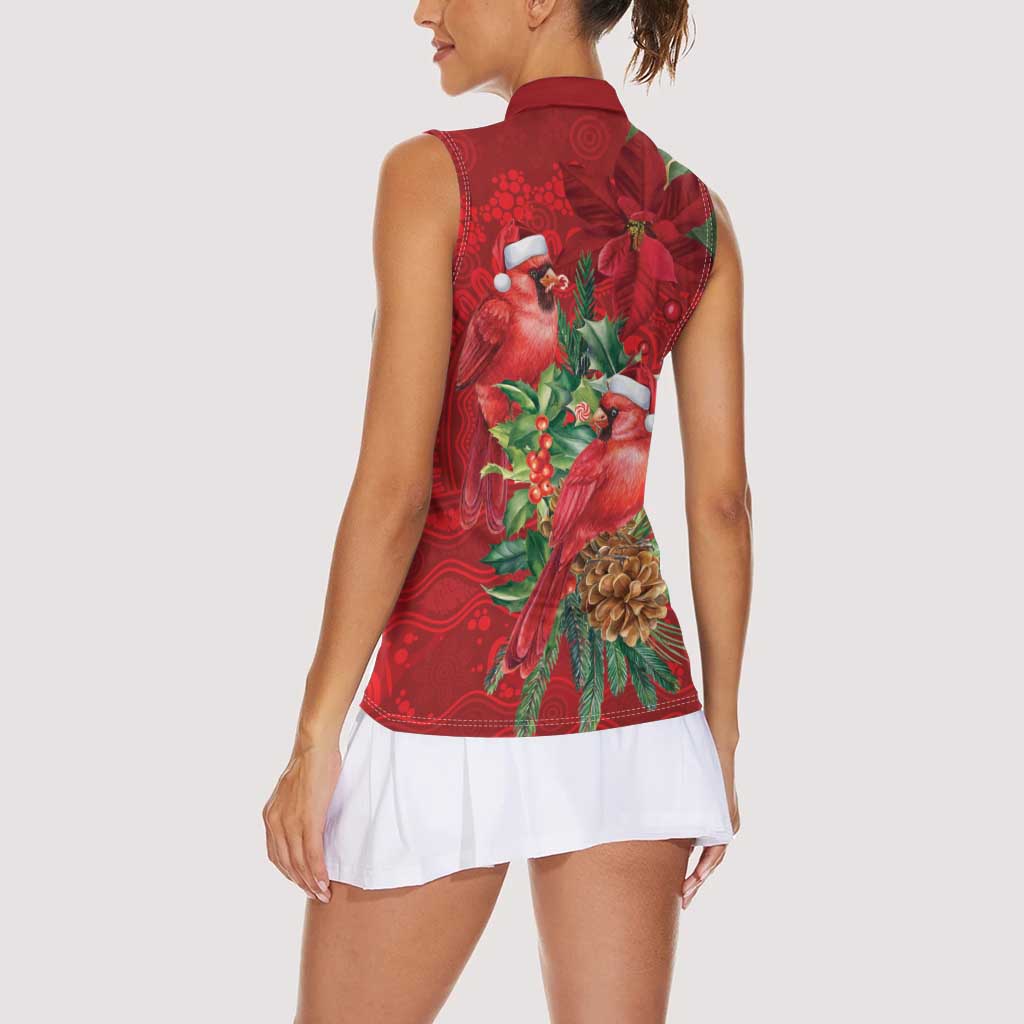 Aussie Red Cardinal Women Sleeveless Polo Shirt Aboriginal Inspired Christmas - Aussie Hoodie