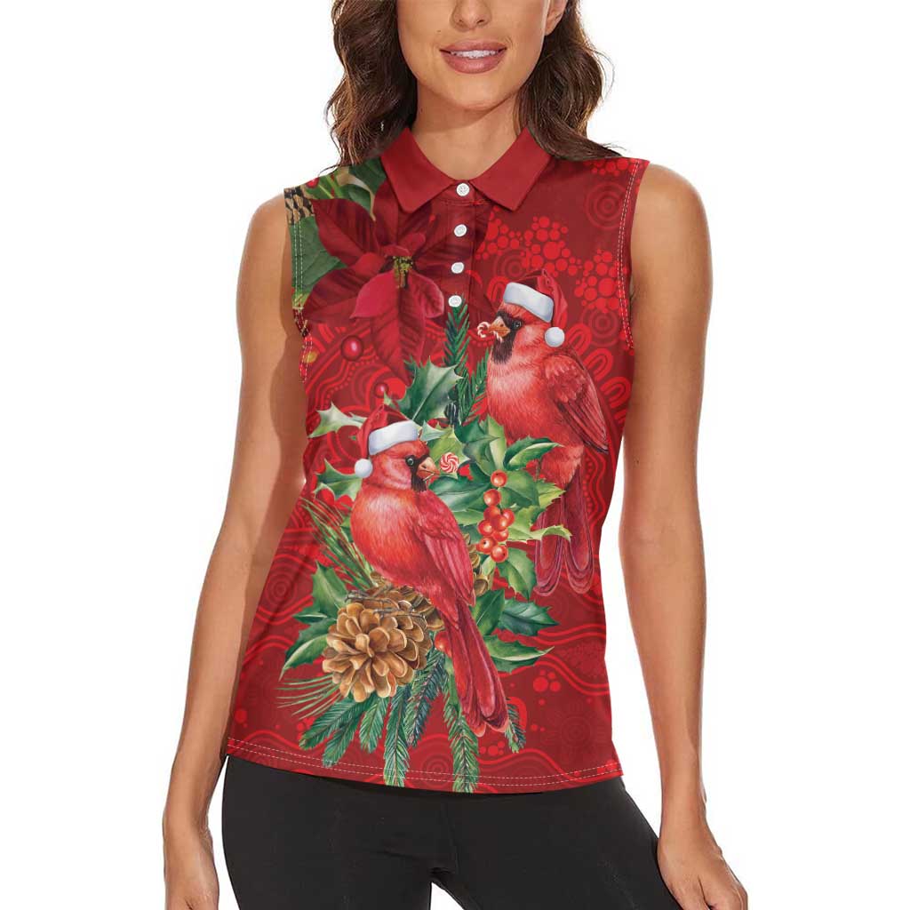 Aussie Red Cardinal Women Sleeveless Polo Shirt Aboriginal Inspired Christmas - Aussie Hoodie