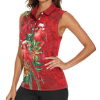 Aussie Red Cardinal Women Sleeveless Polo Shirt Aboriginal Inspired Christmas - Aussie Hoodie