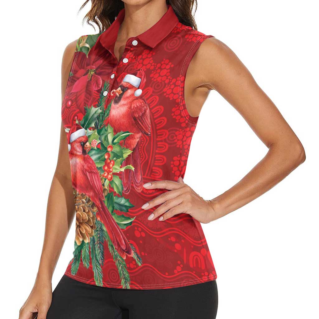 Aussie Red Cardinal Women Sleeveless Polo Shirt Aboriginal Inspired Christmas - Aussie Hoodie