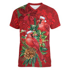 Aussie Red Cardinal Women V-Neck T-Shirt Aboriginal Inspired Christmas - Aussie Hoodie