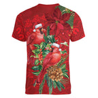 Aussie Red Cardinal Women V-Neck T-Shirt Aboriginal Inspired Christmas - Aussie Hoodie