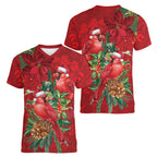 Aussie Red Cardinal Women V-Neck T-Shirt Aboriginal Inspired Christmas - Aussie Hoodie