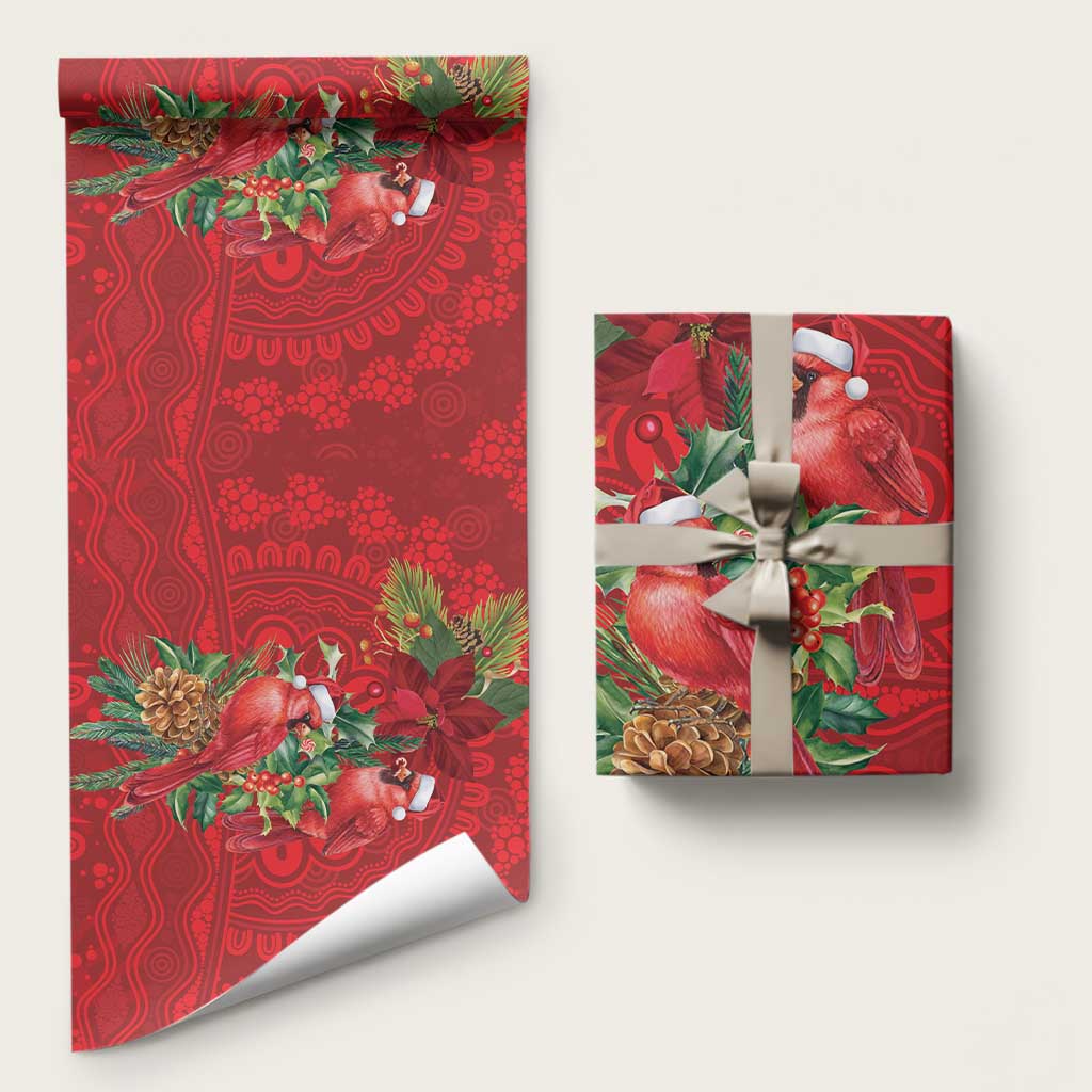 Aussie Red Cardinal Wrapping Paper Aboriginal Inspired Christmas - Aussie Hoodie