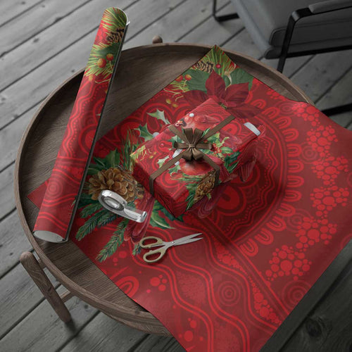 Aussie Red Cardinal Wrapping Paper Aboriginal Inspired Christmas - Aussie Hoodie