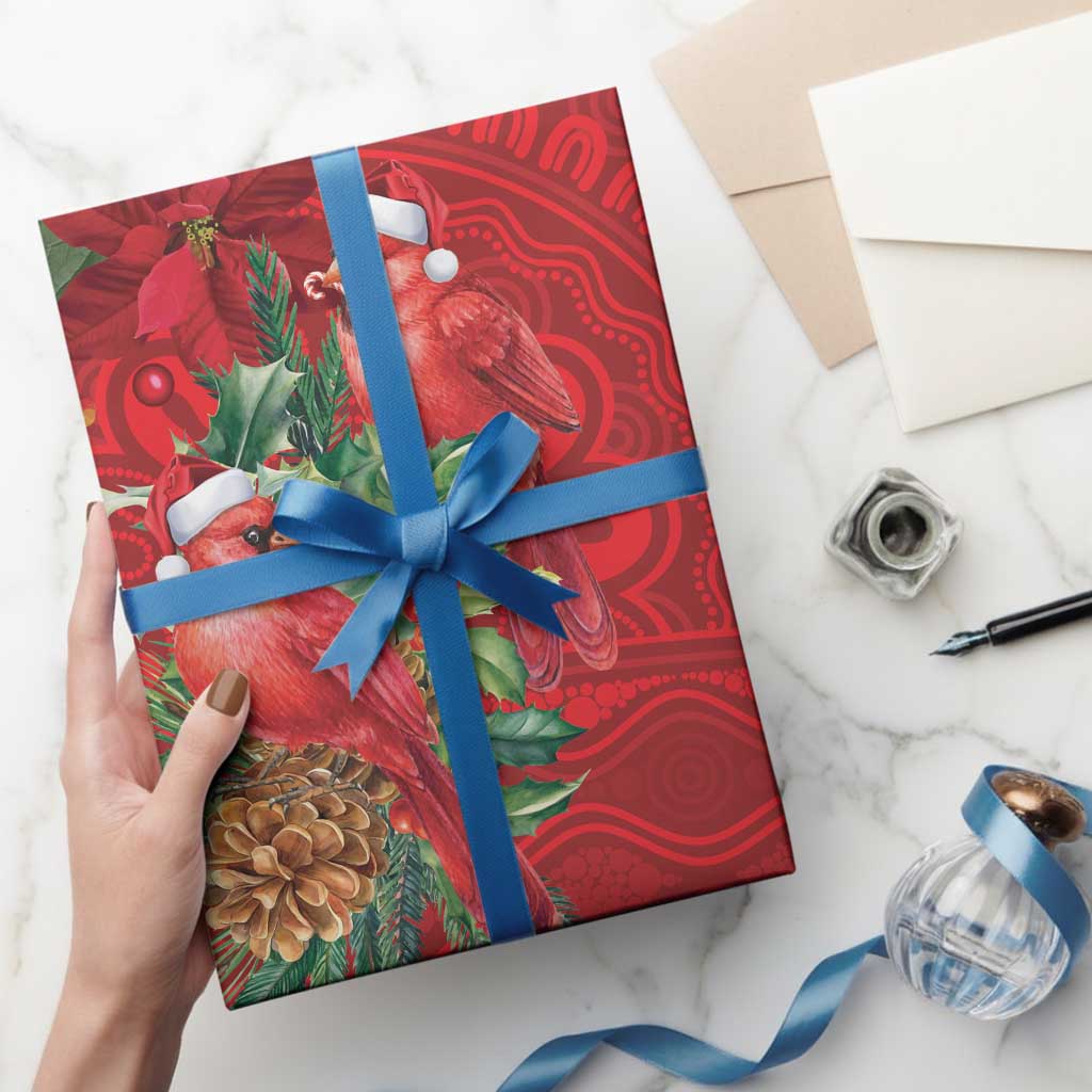 Aussie Red Cardinal Wrapping Paper Aboriginal Inspired Christmas - Aussie Hoodie