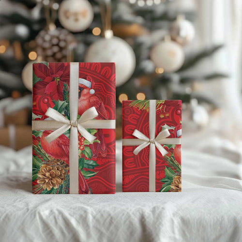 Aussie Red Cardinal Wrapping Paper Aboriginal Inspired Christmas - Aussie Hoodie