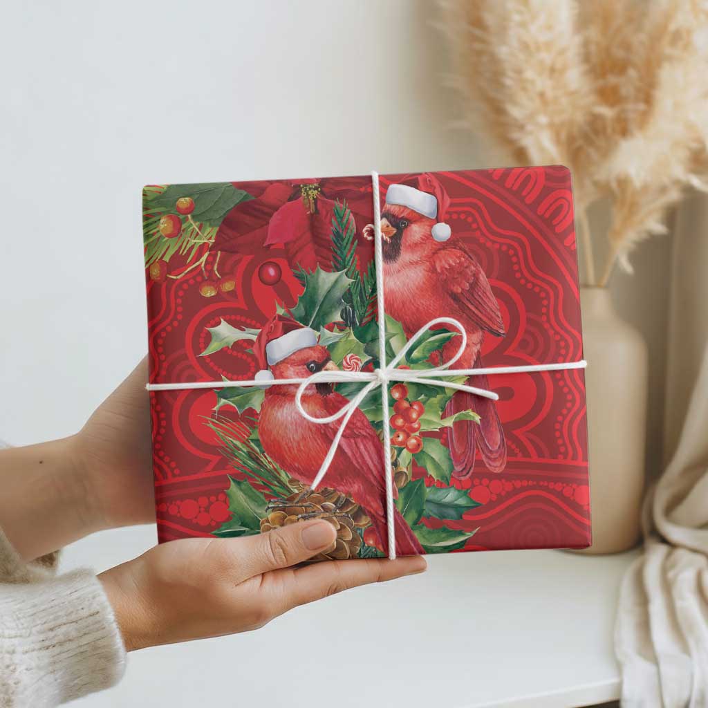 Aussie Red Cardinal Wrapping Paper Aboriginal Inspired Christmas - Aussie Hoodie