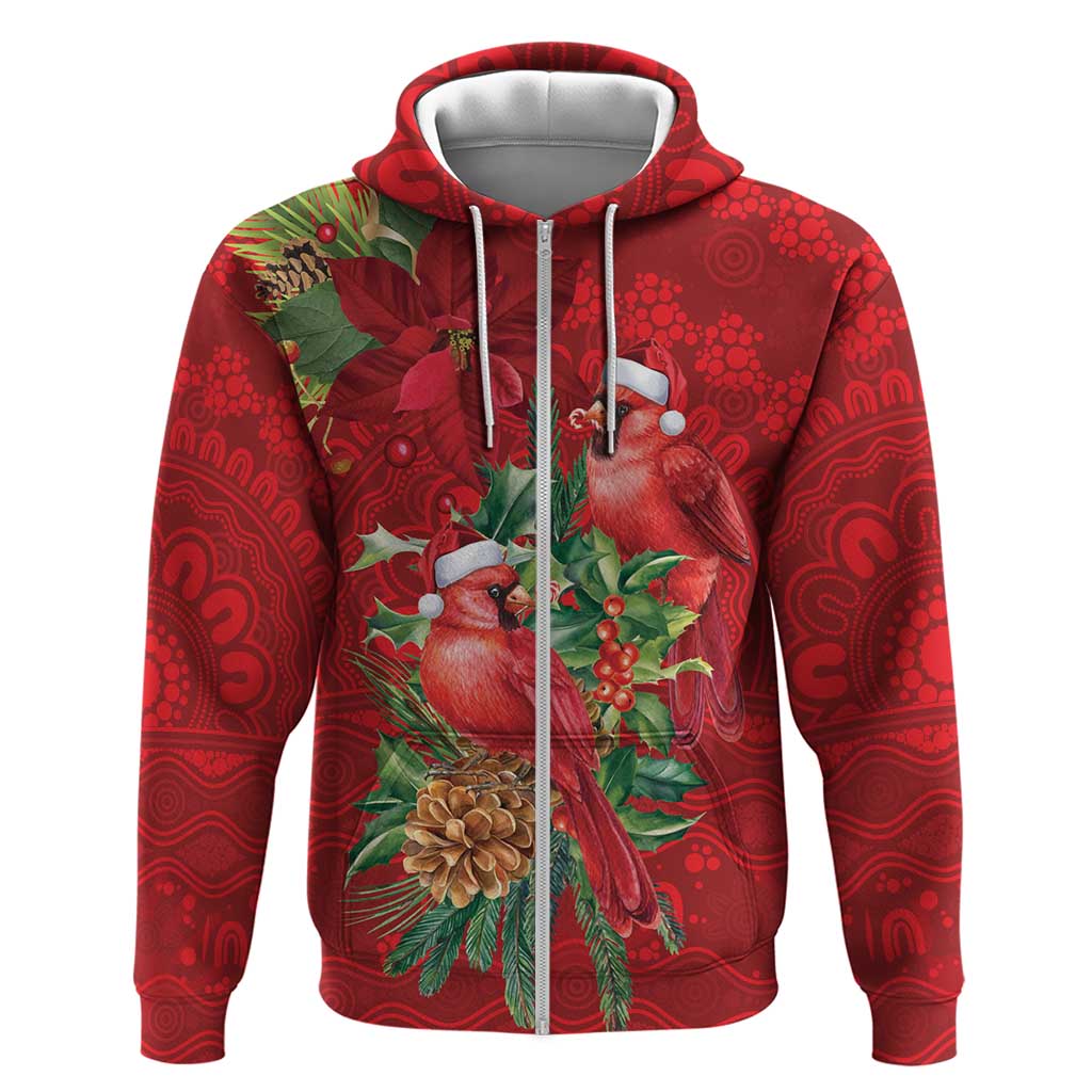 Aussie Red Cardinal Zip Hoodie Aboriginal Inspired Christmas - Aussie Hoodie