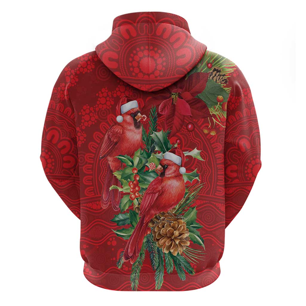 Aussie Red Cardinal Zip Hoodie Aboriginal Inspired Christmas - Aussie Hoodie