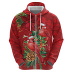 Aussie Red Cardinal Zip Hoodie Aboriginal Inspired Christmas - Aussie Hoodie