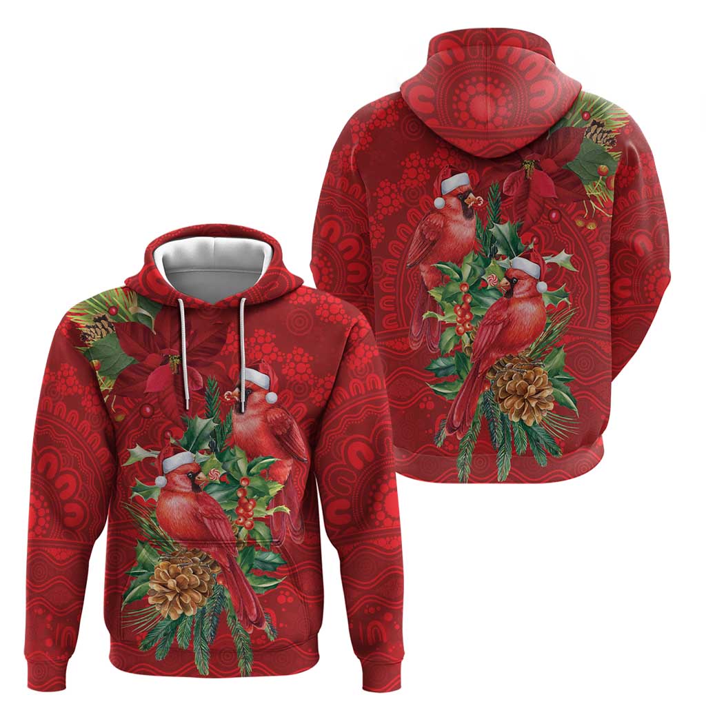 Aussie Red Cardinal Zip Hoodie Aboriginal Inspired Christmas - Aussie Hoodie