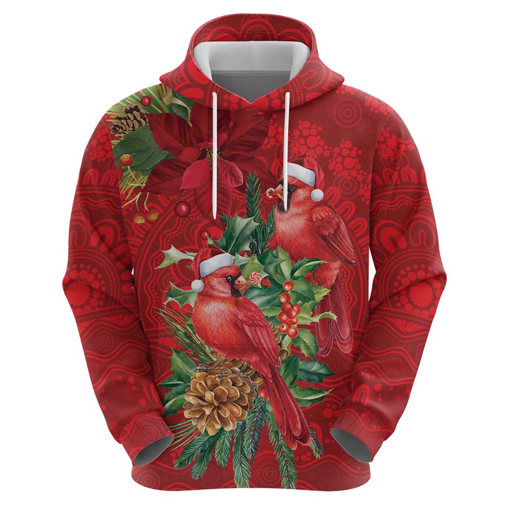 Aussie Red Cardinal Zip Hoodie Aboriginal Inspired Christmas - Aussie Hoodie